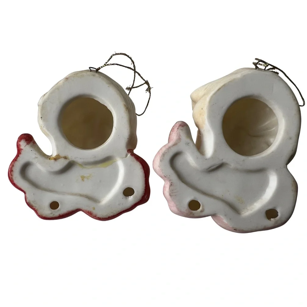 Two Vintage Christmas Cherub Angel Ornament Bisque Porcelain